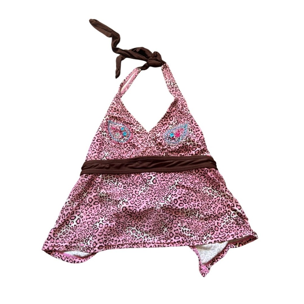 Y2k Babydoll pink cheetah leopard print‎ haltar open back tie top Limited too